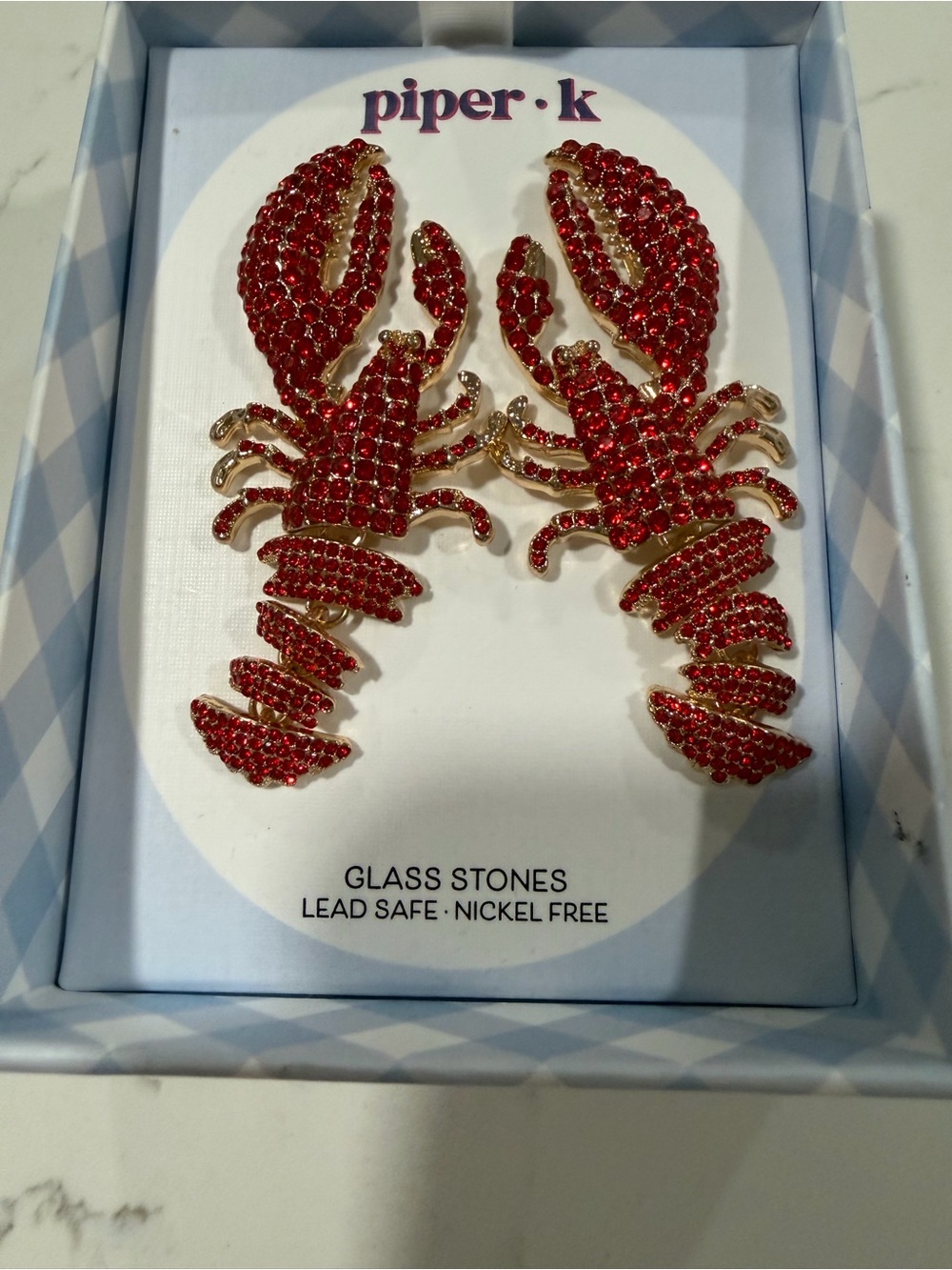 piper·k Red Crystal Lobster Statement Earrings